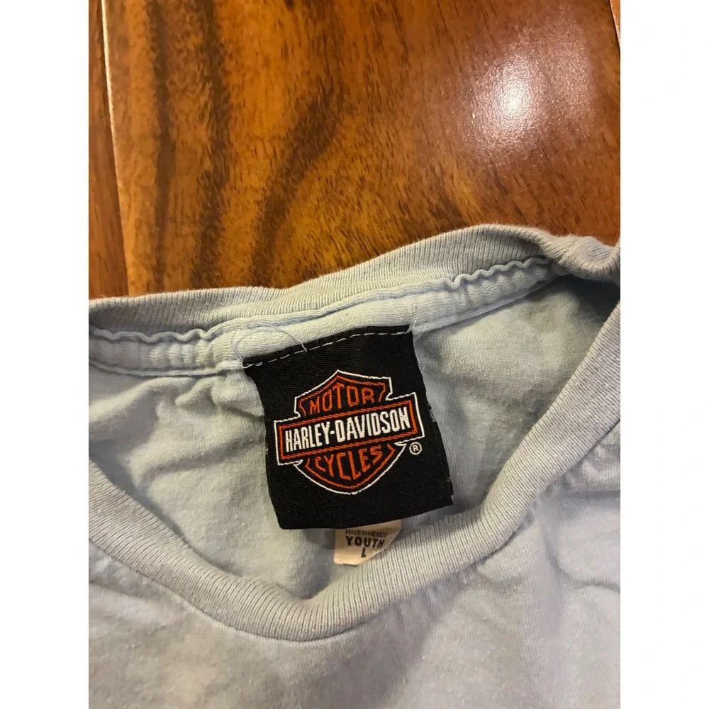 Harley-Davidson Youth Large T-Shirt Light Blue Eagle‎ Graphic Dover Ohio Dealer